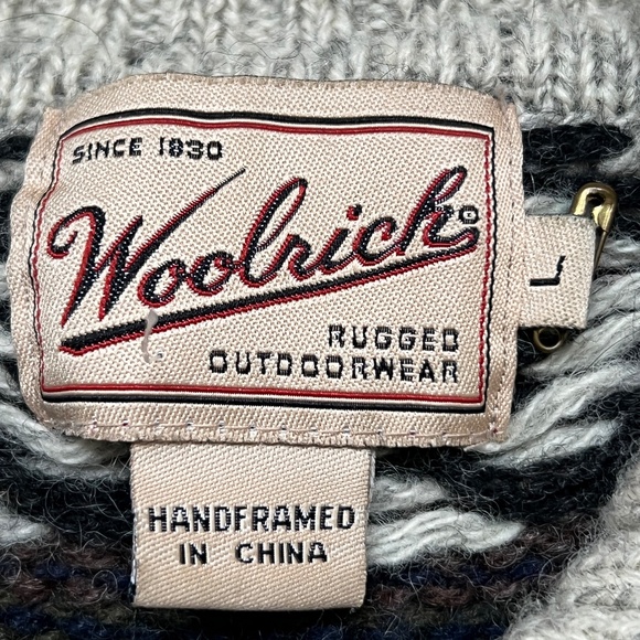 Woolrich Wool Blend Sweater Nordic Apres Ski  Henley Collar Chunky  Mens L Green - Picture 5 of 5